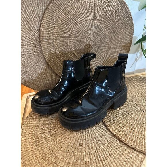 H&M Black Patent Chunky Platform Chelsea Boots - Size 38 - Picture 1 of 10